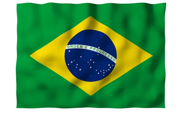 ब्राजील का झंडा लहरा रहा है। ओर्डेम-ई-प्रोग्रेसो। आदेश और प्रगति। रियो डी जेनेरो। दक्षिण अमेरिका। राज्य प्रतीक। 3 डी इलस्ट्रेशन — स्टॉक फ़ोटो, इमेज
