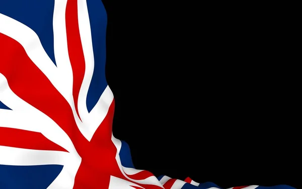 Viftande flagga Storbritannien på mörk bakgrund. Brittisk flagga. Förenade konungariket Storbritannien och Nordirland. Delstatssymbol för Förenade kungariket. 3D-illustration — Stockfoto