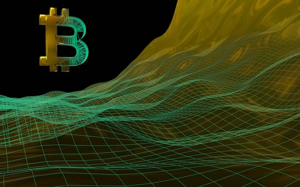 Soyut karanlık arka planda dijital para birimi, altın sembolü Bitcoin. Kripto para piyasasının büyümesi. İş, finans ve teknoloji konsepti. 3d illüstrasyon