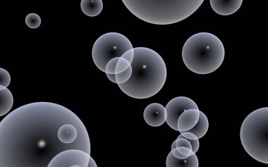 Karanlık arka plan ve aydınlık kabarcıklar. Duvar kağıdı, balonlu doku. 3B illüstrasyon