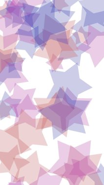 Beyaz arkaplanda çok renkli yarı saydam yıldızlar. Dikey görüntü yönlendirmesi. 3B illüstrasyon