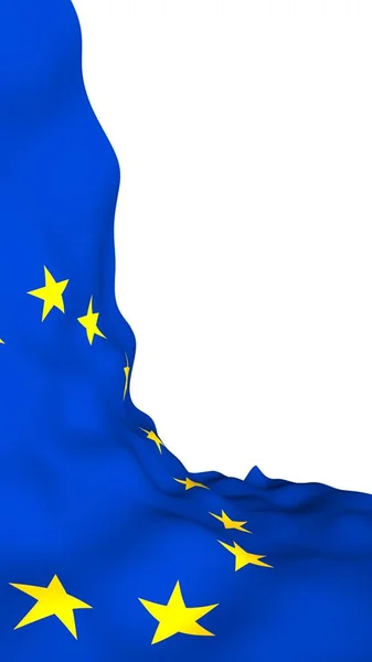 Bandiera leggermente sventolante dell'Unione Europea isolata su sfondo bianco, rendering 3D. Simbolo dell'Europa. Illustrazione 3D — Foto Stock