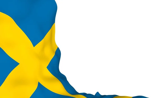 The flag of Sweden. Official state symbol of the Kingdom of Sweden. A blue field with a yellow Scandinavian cross that extends to the edges of the flag. 3d illustration — Stock Photo, Image