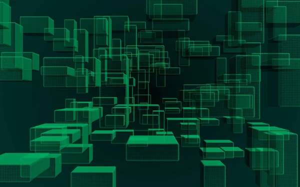 Zielony i Mroczne Abstrakcja cyfrowych i technologii tła. Wzór z powtarzalnymi prostokąty. ilustracja 3D — Zdjęcie stockowe