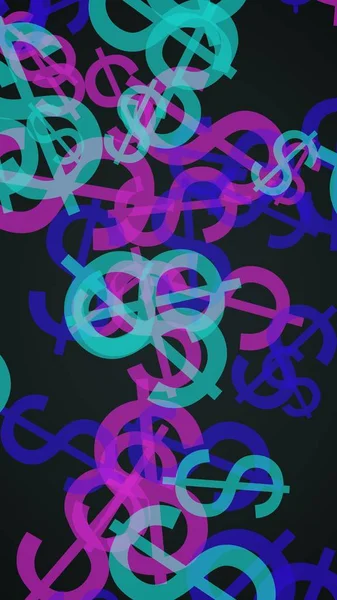 Mehrfarbige, durchscheinende Dollarzeichen auf dunklem Hintergrund. Grüntöne. 3D-Illustration — Stockfoto