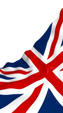 Büyük Britanya bayrağı sallayarak. İngiliz bayrağı. Birleşik Krallık of Büyük Britanya ve Kuzey İrlanda. İngiltere'de devlet sembolü. 3D çizim
