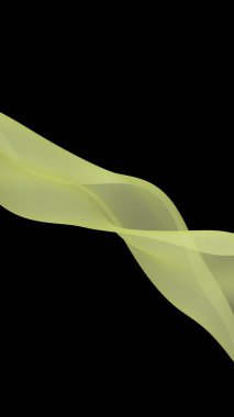 Sarı renk atkı. Soyut sarı dalga. Koyu arka plan üzerinde parlak sarı şerit. Soyut sarı renk duman. Raster hava arka planı. 3d illüstrasyon