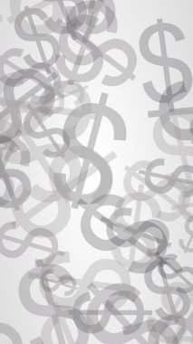 Koyu arka planda gri yarı saydam dolar işaretleri. Gri tonları. 3d illüstrasyon