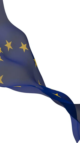 Ελαφρώς κυματιστή σημαία της Ευρωπαϊκής Ένωσης, απομονωμένη σε λευκό φόντο, τρισδιάστατη απεικόνιση. Σύμβολο της Ευρώπης. 3D απεικόνιση — Φωτογραφία Αρχείου