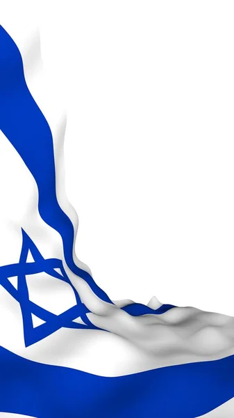 La bandiera di Israel. Simbolo di Stato dello Stato di Israele. Una stella blu di David tra due strisce blu orizzontali su un campo bianco. Illustrazione 3d — Foto Stock