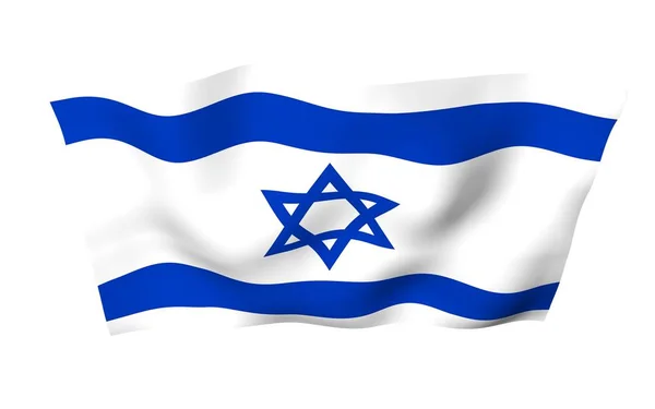 De vlag van Israël. Staatssymbool van de staat Israël. Een blauwe Davidster tussen twee horizontale blauwe strepen op een wit veld. 3d illustratie — Stockfoto