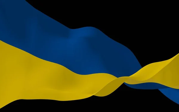 Die Fahne der Ukraine auf dunklem Hintergrund. Nationalflagge und Staatsfahne. blau und gelb zweifarbig. 3d Illustration Flagge schwenken — Stockfoto