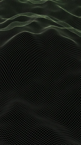 Αφηρημένο τοπίο φόντο. Κυβερνοδιάστημα πράσινο πλέγμα. Γεια σου, τεχνικό δίκτυο. 3D απεικόνιση — Φωτογραφία Αρχείου