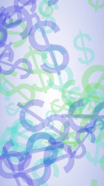 Beyaz arka planda saydam dolar işaretleri var. 3B illüstrasyon