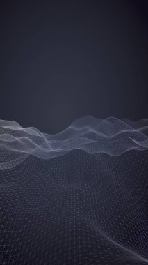 Karanlık bir arka plan üzerinde soyut manzara. Siber uzay donanması mavi ızgara. merhaba teknoloji ağı. 3d illüstrasyon