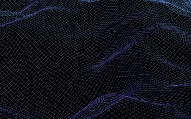 Karanlık bir arka plan üzerinde soyut manzara. Siber uzay donanması mavi ızgara. merhaba teknoloji ağı. 3d illüstrasyon