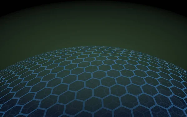 Sphère multicouche de nids d'abeilles, bleu sur fond noir, réseau social, réseau informatique, technologie, réseau mondial. Illustration 3D — Photo