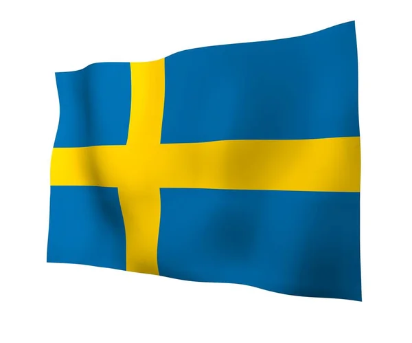 La bandera de Suecia. Símbolo estatal oficial del Reino de Suecia. Un campo azul con una cruz escandinava amarilla que se extiende hasta los bordes de la bandera. ilustración 3d —  Fotos de Stock