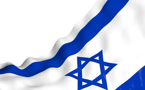 The flag of Israel. State symbol of the State of Israel. A blue Star of David between two horizontal blue stripes on a white field. 3d illustration — Stock Photo, Image