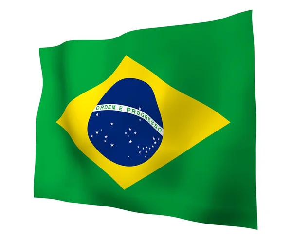 Drapeau agitant du Brésil. Ordem e Progresso. Ordre et progrès. Rio de Janeiro. Amérique du Sud. Symbole national. Illustration 3D — Photo