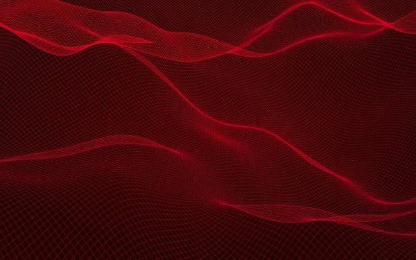 Paisaje abstracto sobre fondo rojo. Red ciberespacial. red de alta tecnología. Ilustración 3D —  Fotos de Stock