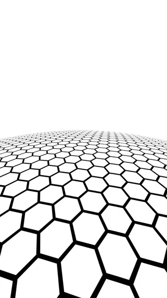 Favo de mel branco sobre um fundo branco. A visão prospectiva do polígono parece favo de mel. Bola, planeta, coberto com uma rede, favos de mel, células. Ilustração 3D — Fotografia de Stock