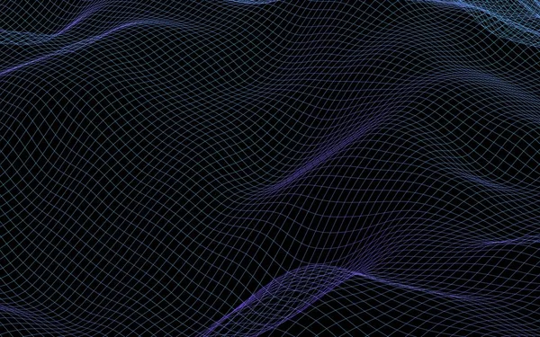 Абстрактный пейзаж на тёмном фоне. Синяя сетка ВМФ. hi-tech сеть. 3D иллюстрация — стоковое фото