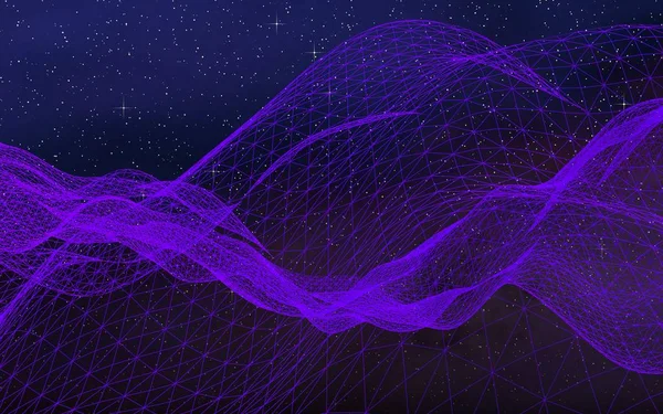 Paisaje ultravioleta abstracto sobre un fondo oscuro. Red ciberespacial púrpura. red de alta tecnología. Espacio exterior. Textura violeta estrellada del espacio exterior. Ilustración 3D — Foto de Stock