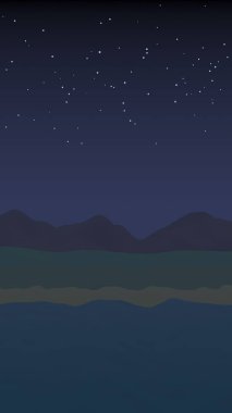 Yıldızlı aysız gökyüzü. Sahilde dalgalarla okyanus kıyısı. Dalgalar ile Ada plaj cenneti. Tatil, yaz, rahatlama. Deniz manzarası, deniz kıyısı. Minimalist manzara, ilkellik. 3d illüstrasyon