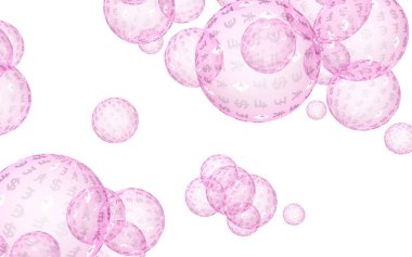 Ethereum ekonomik mali balonu. kripto para birimi 3d illüstrasyon. İş konsepti. Beyaz arka planda pembe kabarcıklar