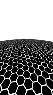 Beyaz arka planda siyah bal peteği. Çokgenin perspektif görüntüsü bal peteğine benziyor. İzometrik geometri. 3B illüstrasyon