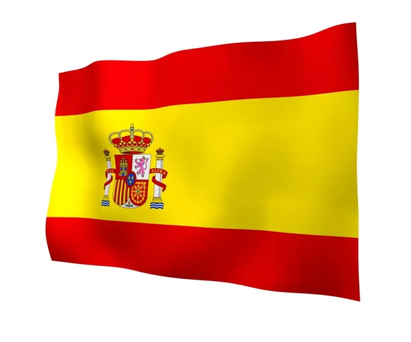 La bandera de España. Símbolo estatal oficial del Reino de España. Concepto: web, páginas deportivas, cursos de idiomas, viajes, elementos de diseño. ilustración 3d — Foto de Stock