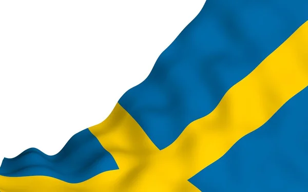 La bandiera di Sweden. Simbolo ufficiale del Regno di Svezia. Un campo blu con una croce scandinava gialla che si estende fino ai bordi della bandiera. Illustrazione 3d — Foto Stock