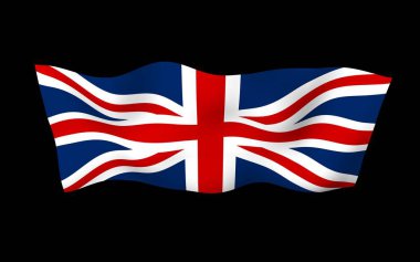 Büyük Britanya bayrağını sallıyor. İngiliz bayrağı. Büyük Britanya ve Kuzey İrlanda Birleşik Krallığı. Birleşik Krallık 'ın sembolü. 3B illüstrasyon