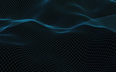 Karanlık bir arka plan üzerinde soyut manzara. Siber uzay donanması mavi ızgara. merhaba teknoloji ağı. 3d illüstrasyon