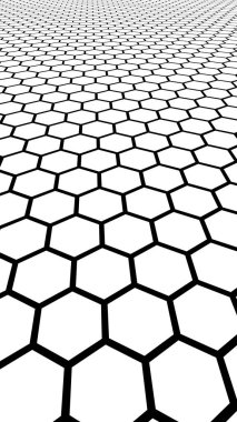Beyaz arka plan daki siyah petek. Çokgen in perspektif görünümü petek gibi görünüyor. Biyometrik geometri. Dikey görüntü yönlendirmesi. 3d illüstrasyon
