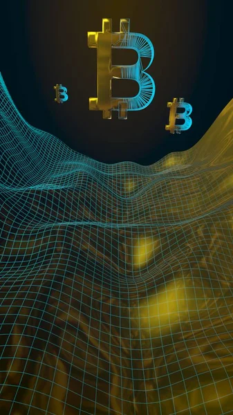 Digital currency, golden symbol Bitcoin on abstract dark background. Growth of the crypto currency market. Business, finance and technology concept. 3D illustration