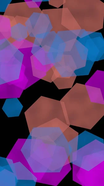 Многоцветные полупрозрачные шестиугольники на тёмном фоне. Вертикальная ориентация изображения. 3D иллюстрация — стоковое фото