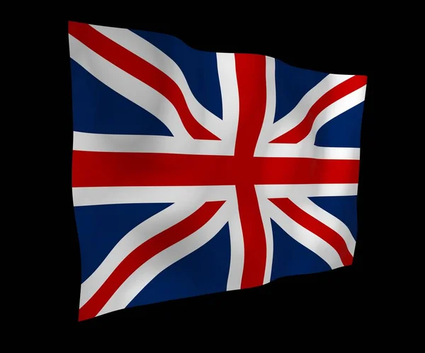 Zwaaiende vlag van Groot-Brittannië op donkere achtergrond. Britse vlag. Verenigd Koninkrijk van Groot-Brittannië en Noord-Ierland. Staatssymbool van het Verenigd Koninkrijk. 3D illustratie — Stockfoto