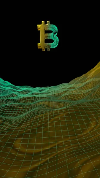 Moneda digital, símbolo dorado Bitcoin sobre fondo oscuro abstracto. Crecimiento del mercado de divisas criptográficas. Concepto de negocio, finanzas y tecnología. Ilustración 3D — Foto de Stock
