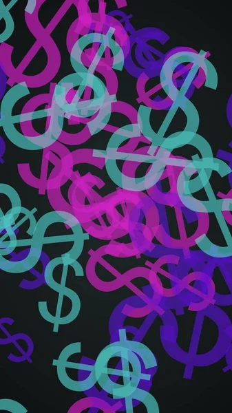 Signos de dólar translúcidos multicolores sobre fondo oscuro. Tonos rojos. Ilustración 3D —  Fotos de Stock