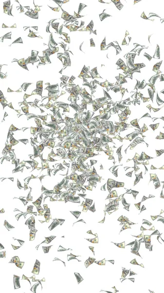 Létající dolarové bankovky izolované na bílém pozadí. Peníze se vznášejí ve vzduchu. 100 amerických bankovek nový vzorek. 3D ilustrace — Stock fotografie