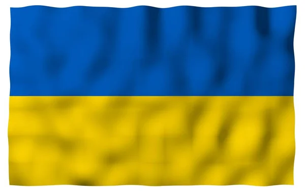 Die Flagge der Ukraine auf weißem Hintergrund. Nationalflagge und Staatsfahne. Blaue und gelbe Zweifarbigkeit. 3D-Illustration schwenkt Flagge — Stockfoto