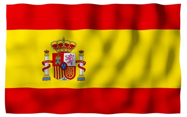 La bandiera di Spain. Simbolo ufficiale del Regno di Spagna. Concetto: web, pagine sportive, corsi di lingua, viaggi, elementi di design. Illustrazione 3d — Foto Stock
