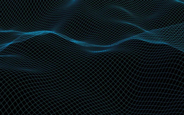 Karanlık bir arka plan üzerinde soyut manzara. Siber uzay donanması mavi ızgara. merhaba teknoloji ağı. 3d illüstrasyon