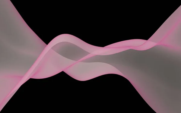Abstract pink wave. Bright pink ribbon on black background. Pink scarf. Abstract smoke. Raster air background. 3D illustration