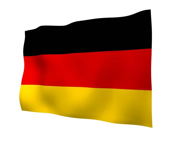 Németország zászlója. Széles formátum 3D illusztráció. A Németországi Szövetségi Köztársaság állami szimbóluma. 3D renderelés — Stock Fotó