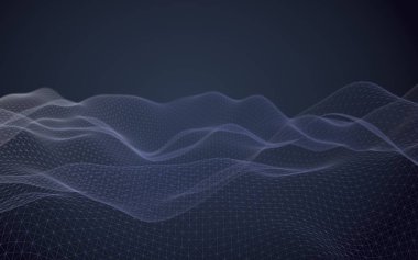 Karanlık bir arka plan üzerinde soyut manzara. Siber uzay donanması mavi ızgara. merhaba teknoloji ağı. 3d illüstrasyon