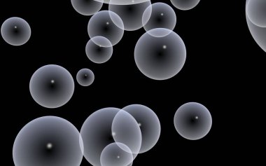 Karanlık arka plan ve aydınlık kabarcıklar. Duvar kağıdı, balonlu doku. 3B illüstrasyon