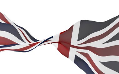 Büyük Britanya bayrağı sallayarak. İngiliz bayrağı. Birleşik Krallık of Büyük Britanya ve Kuzey İrlanda. İngiltere'de devlet sembolü. 3D çizim